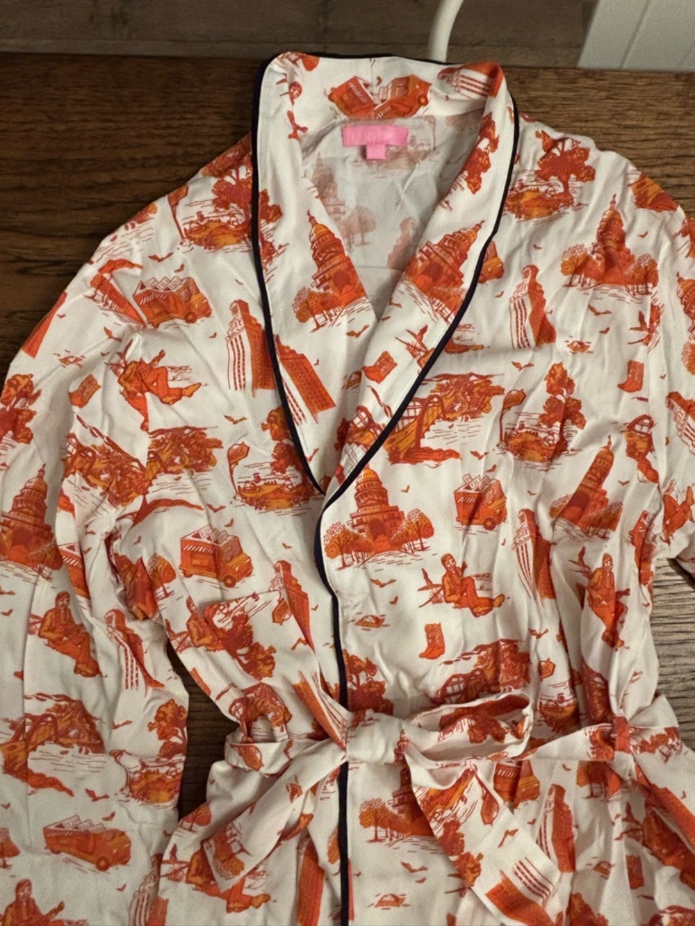 Katie Kime Austin Toile Robe NWT Cotton Modal Belted Lounge Robe Orange UT - Picture 5 of 15